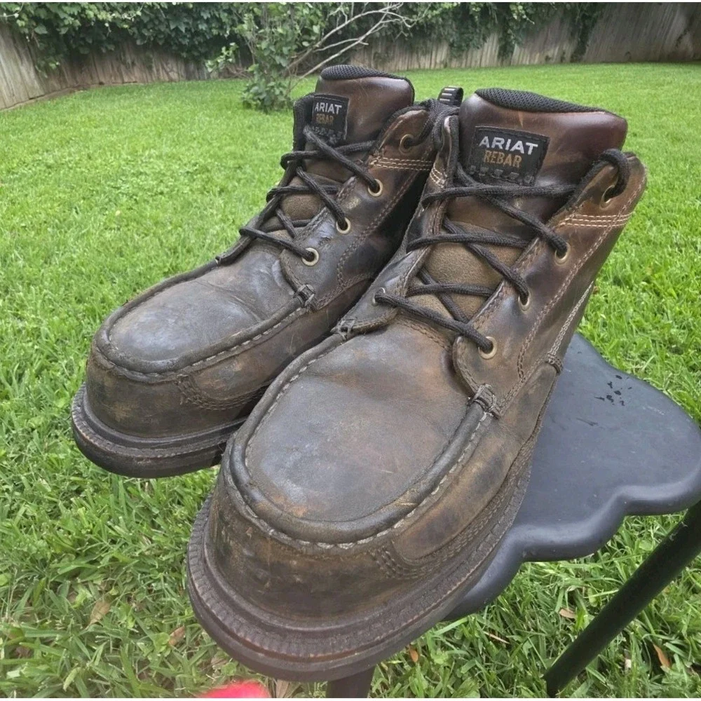 Ariat Rebar Wedge Brown Leather Composite Toe Work Boots Mens Moc Toe Laced